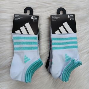 Lot Of 12 Pairs Adidas Girl's No Show Socks IR0949 Size M(2Y-5Y)